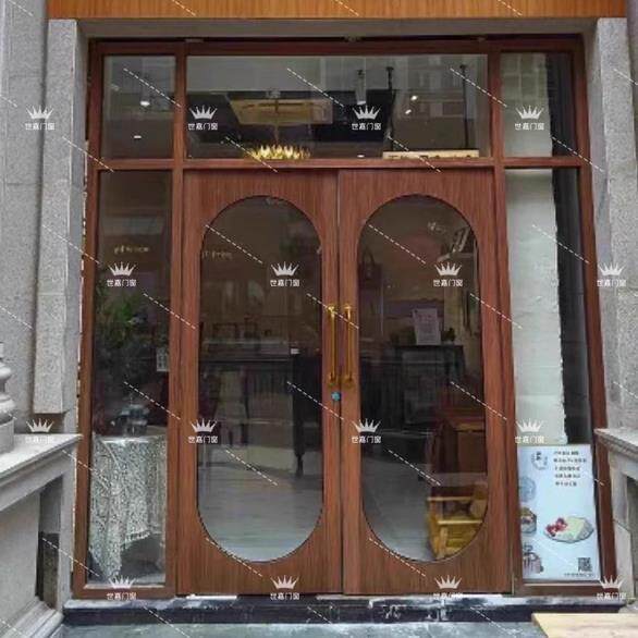 铝合金肯德基门弧形异型个性木头定制商铺网红玻璃地弹簧玻璃门