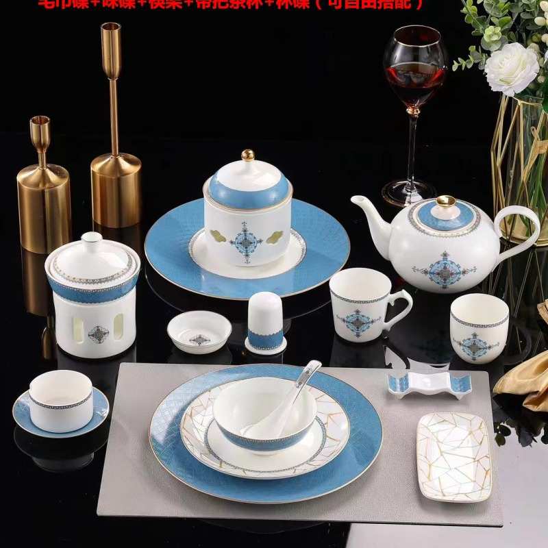 五星级摆骨瓷宴会勺包感碗盘请客邮高级酒店餐具套装台