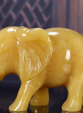 天然米色玉石大象饰品，一对客厅门厅办公室玉石吸水性大象动物家