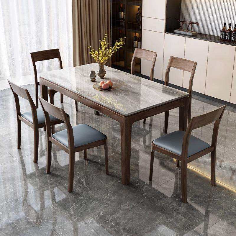 岩板餐桌椅组合实木现代简约长方形餐桌饭桌北欧小户型多人桌轻奢