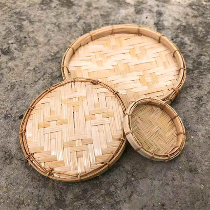 娃娃屋迷你竹编竹匾簸箕托盘竹筛子手工竹筐簸箕袖珍食玩仿真模型