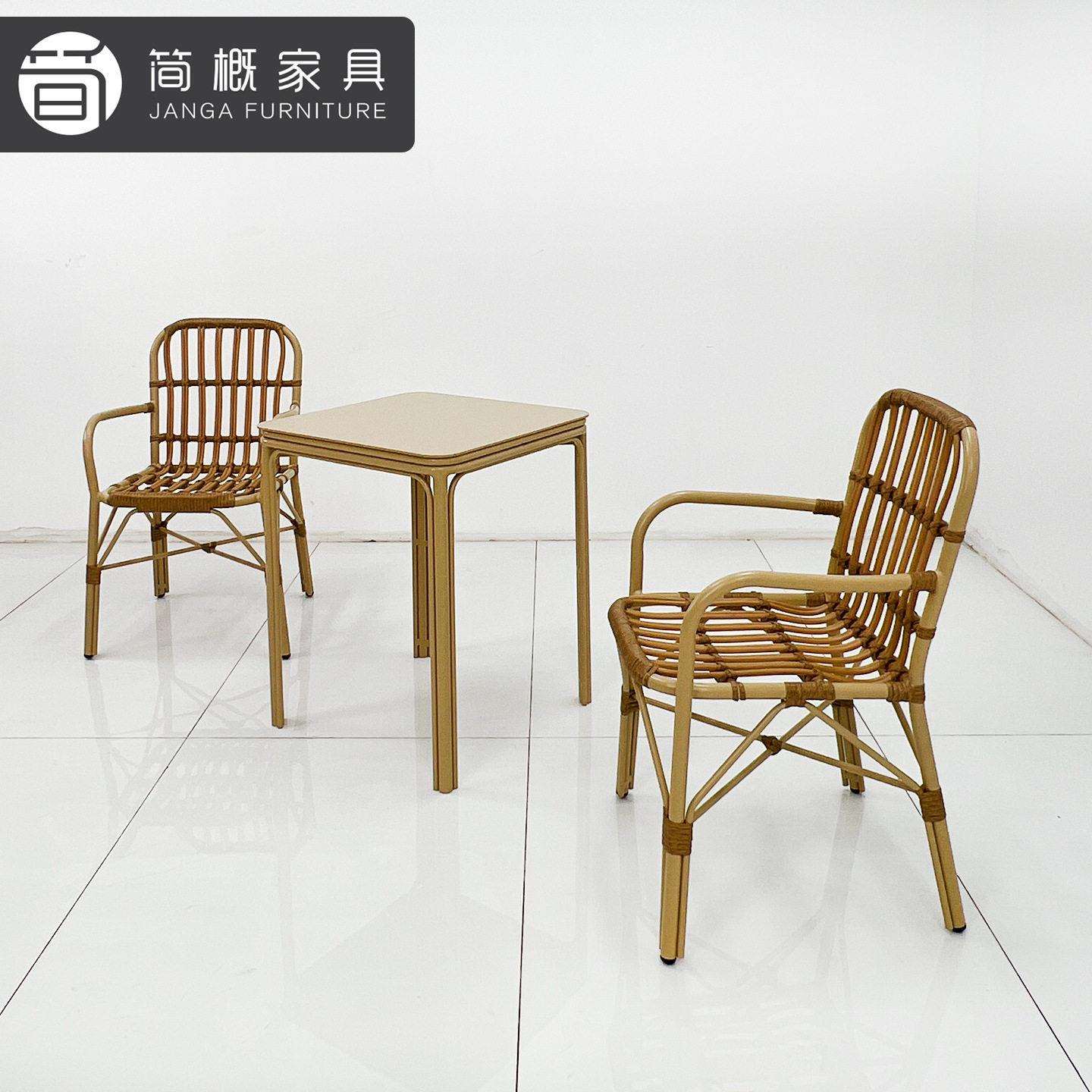 休闲别墅庭院复古桌椅防水防晒户外藤编餐椅民宿阳台三件套桌椅