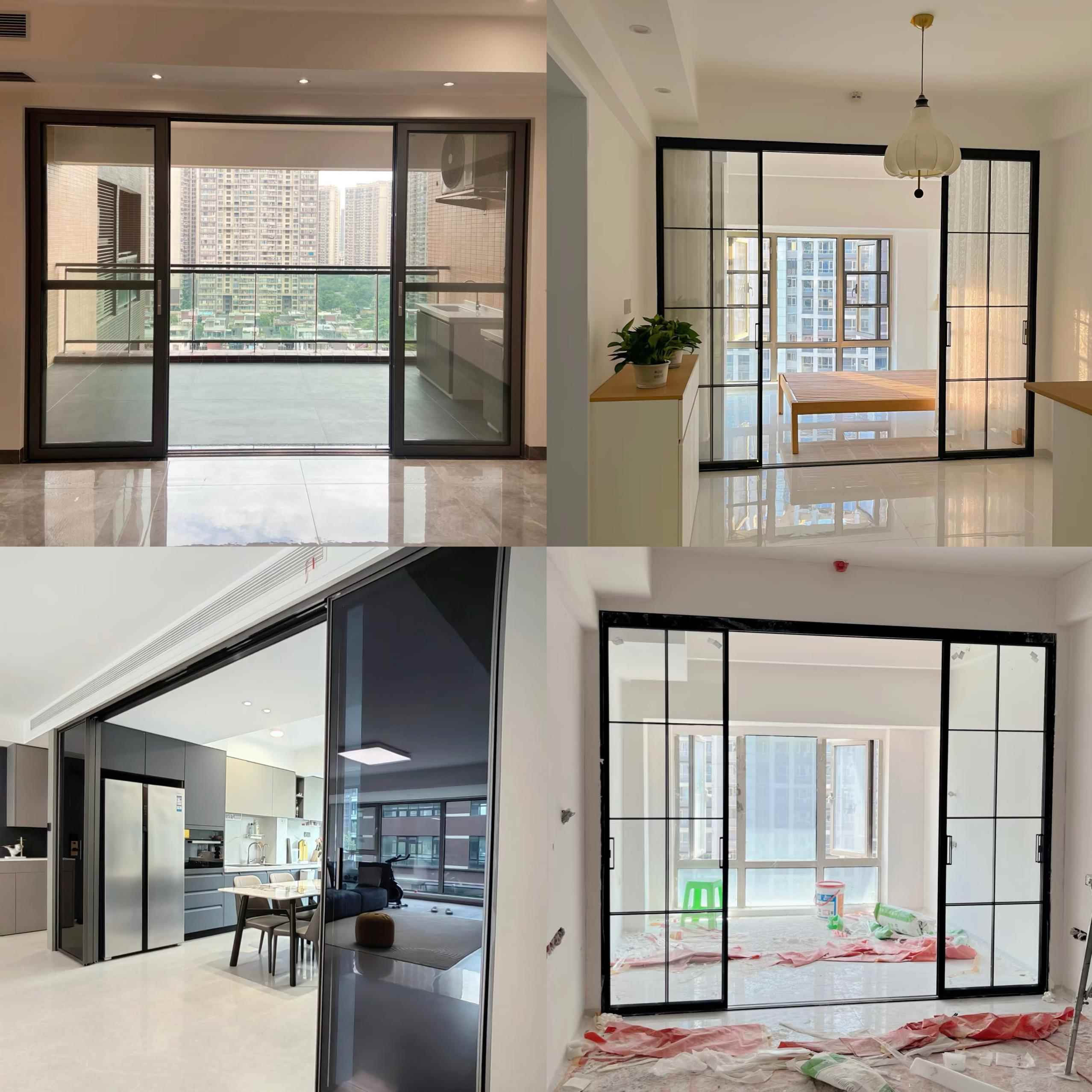 北京厨房拉门定制极窄三联动折叠pd门吊轮阳台客厅玻璃隔断移门