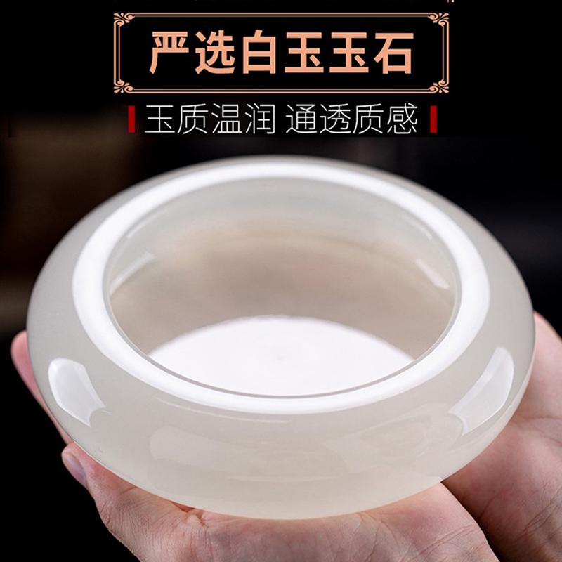 时尚定制精品天然玉石烟灰缸创意摆件大理石客厅中式轻奢高端礼品
