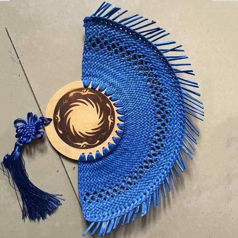 扇区形扇子阳神鸟无图案织款式非遗纯手工编拉拉草扇子太景太阳神