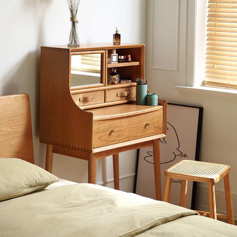旺恒北欧樱桃木实木卧室ins风网红小户型日式化妆台桌柜梳妆台