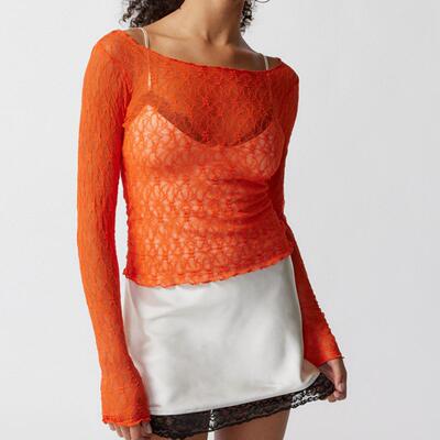 Sexy lace mesh T-shirt slim fitting outerwear top