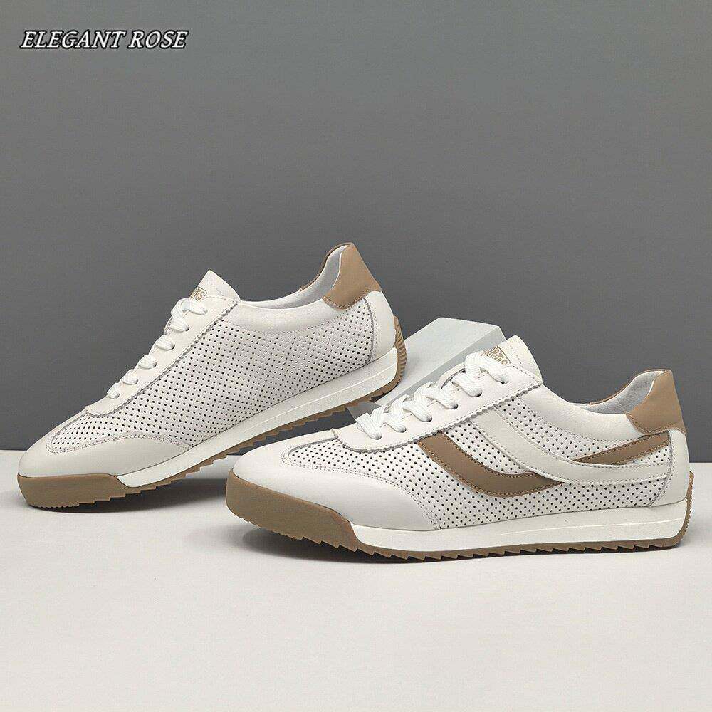 ELEGANT ROSE 男鞋真皮镂空透气板鞋潮流百搭男士小白鞋休闲鞋男