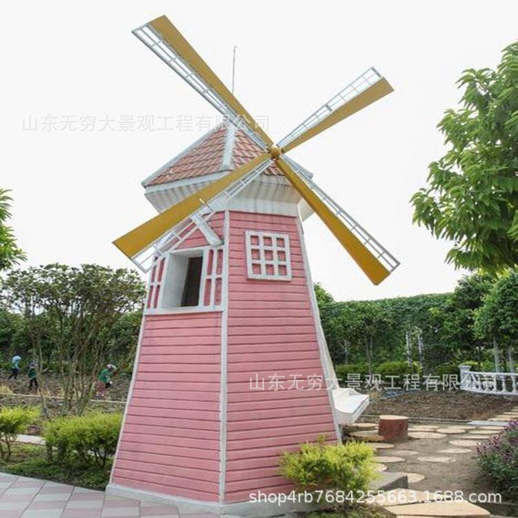 现货户外大型防腐木景观风车景观装饰实木田园风车山东厂家现货