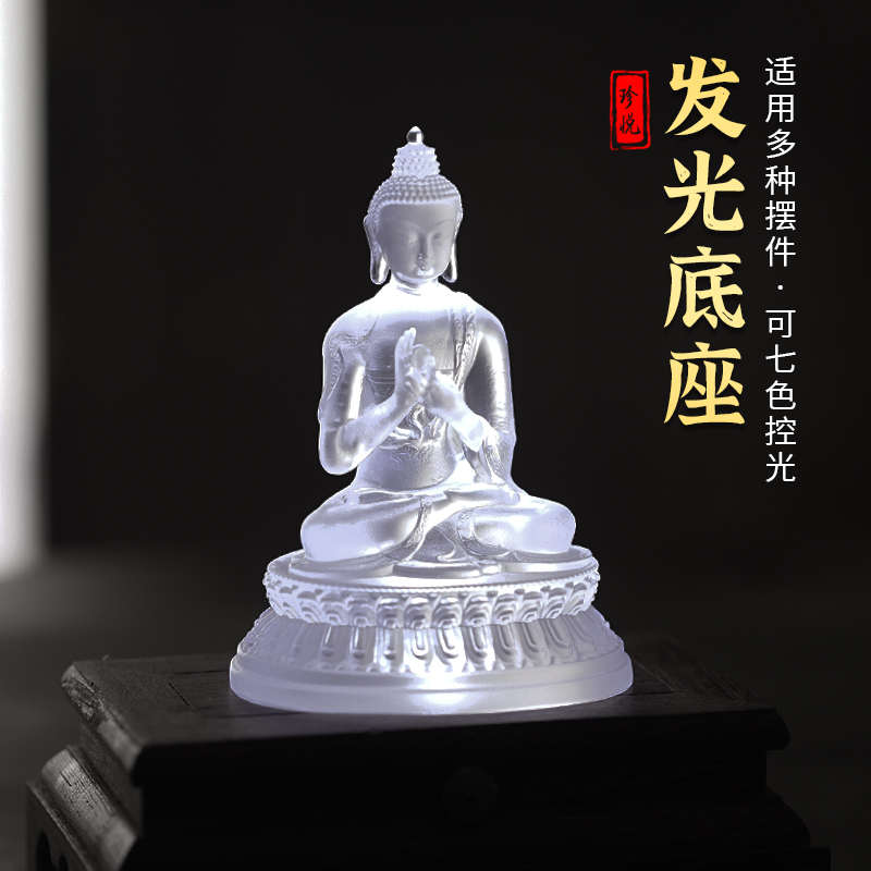 琉璃绿度母药师佛佛像加高实木led发光底座摆件长方形工艺品带灯