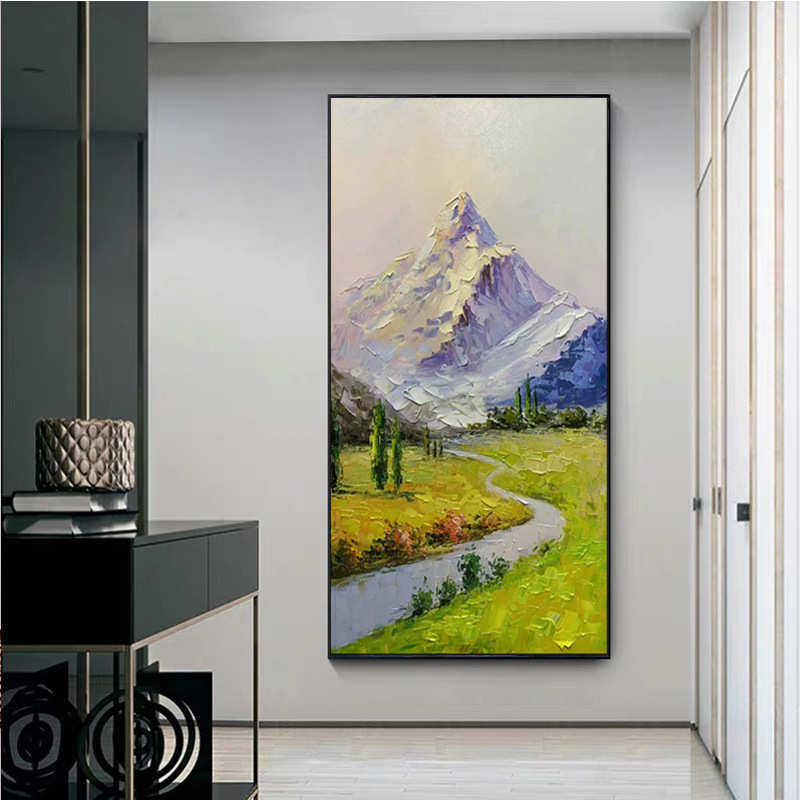 北欧挂画墙画走廊版竖奢玄关装饰画风景油画入户门手绘轻大气过道