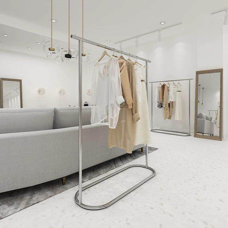 轻奢风不锈钢落地式挂衣架服装店展示架简约免安装陈列道具