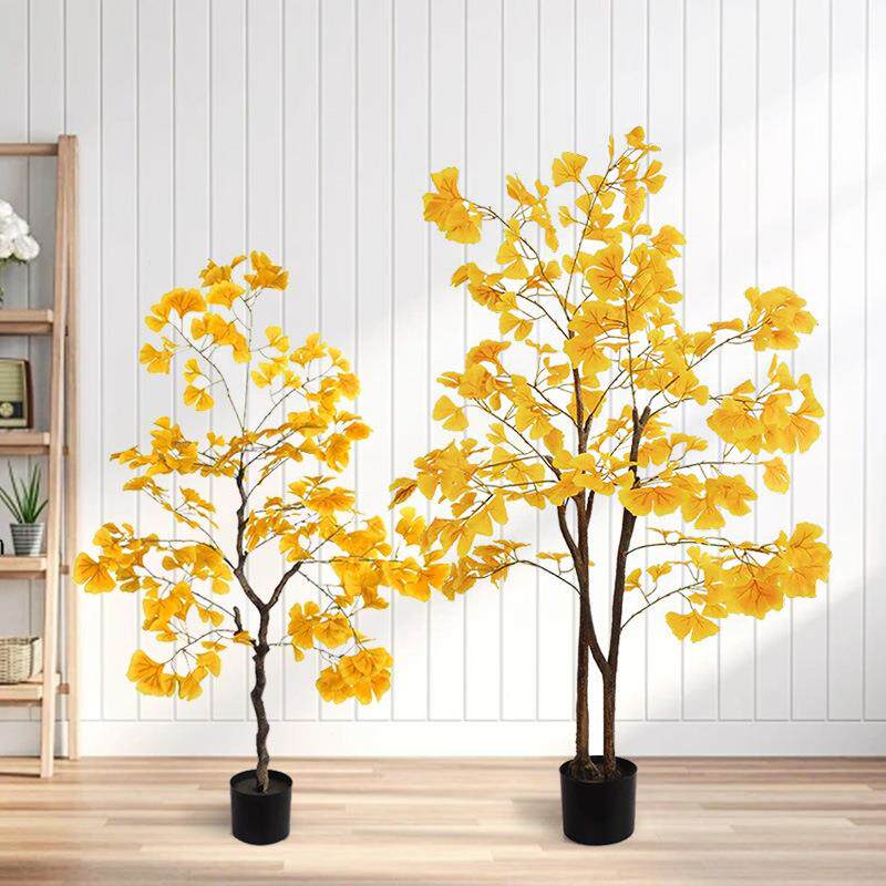 仿真绿植盆栽银杏树带盆摆放假植物秋季景观银杏大型室外假树装饰