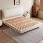 小户型全实木薄床头软靠床主卧1.8m双人大床榉木静音悬浮床可定制