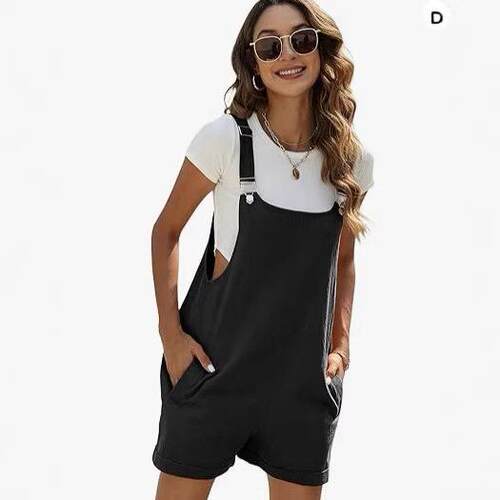 Women Nyion Linen Overalls Summer Casual Bib Shortalls