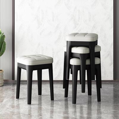 现代轻奢实木餐桌凳饭厅方凳可叠放餐椅软包化妆椅简约家用高凳子