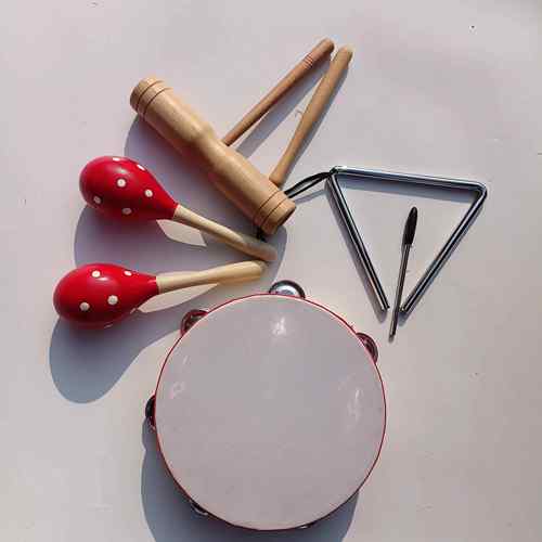 高档小音学乐课打击乐:双响+筒铃鼓+三角铁器+沙锤