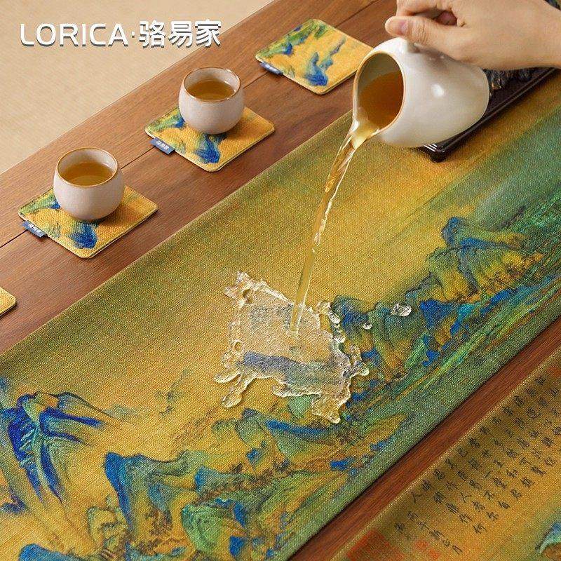 千里江山图防水桌旗中式禅意茶席茶桌垫布茶台布艺长条茶桌布茶旗,居家布艺,桌旗,淘宝优惠券,粉丝福利购,淘宝优惠卷