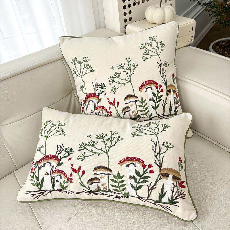 腰枕抱枕田园床头靠垫刺绣花抱枕套沙发靠枕样板间客厅风美式