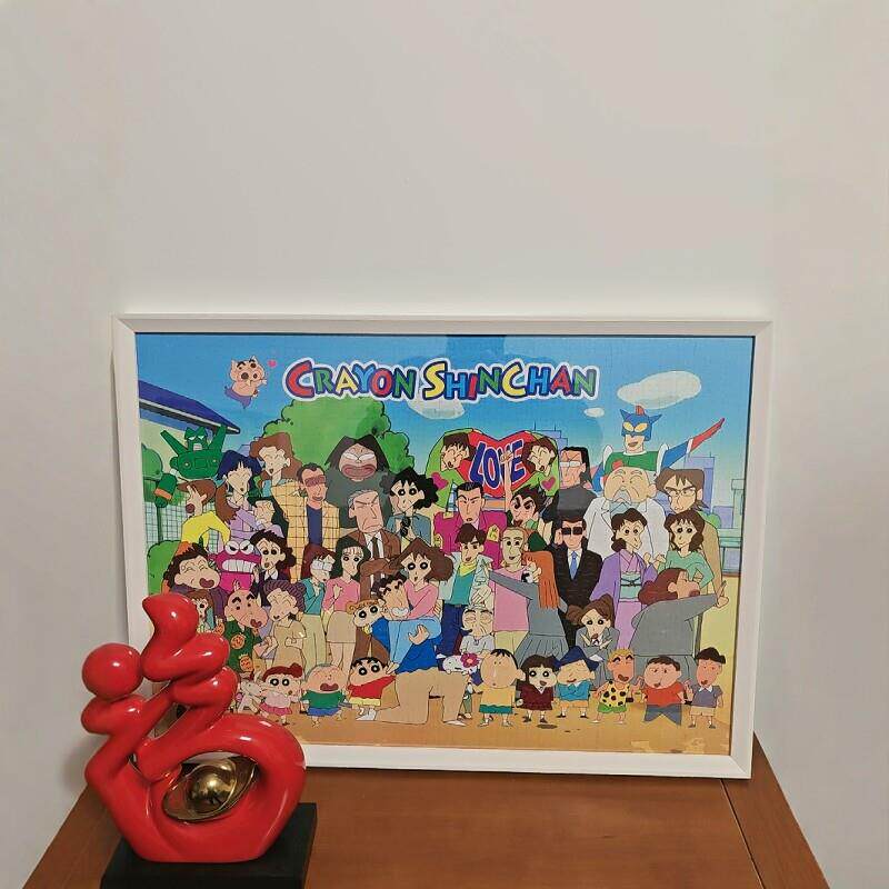 蜡笔小新1000片拼图实木相框70x50cm500片42x29.7cm拼图相框装裱图片