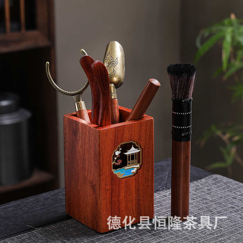 黑檀木茶道六君子套装胡桃实木茶具配件茶艺茶夹茶刀功夫收纳茶筒