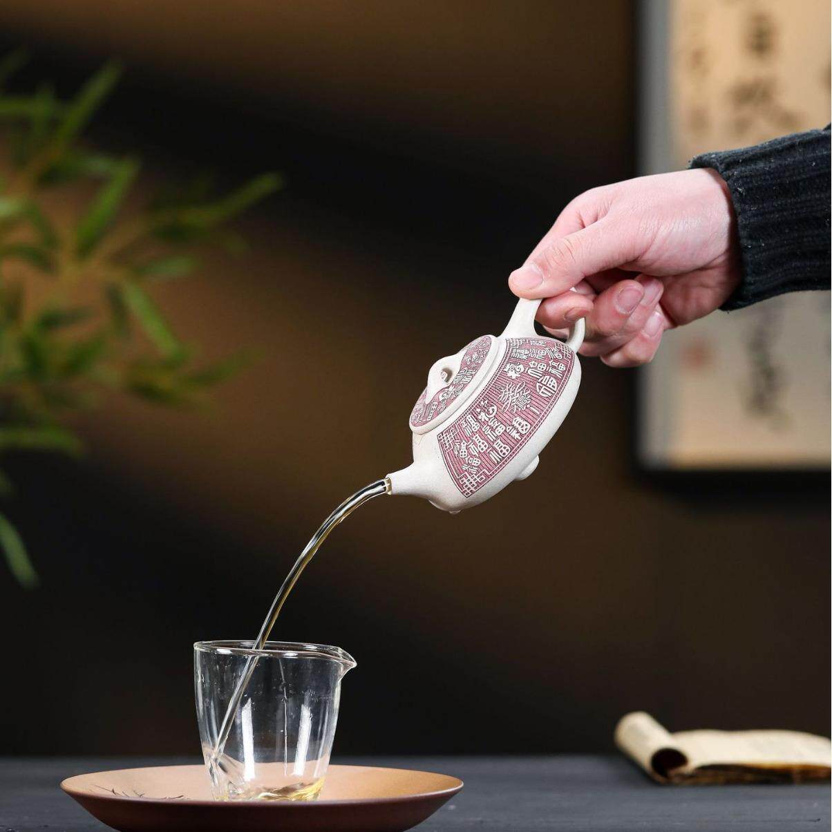 新品宜兴紫砂壶壶稀有白段 感温变色浮雕百福石瓢250毫升家用茶具