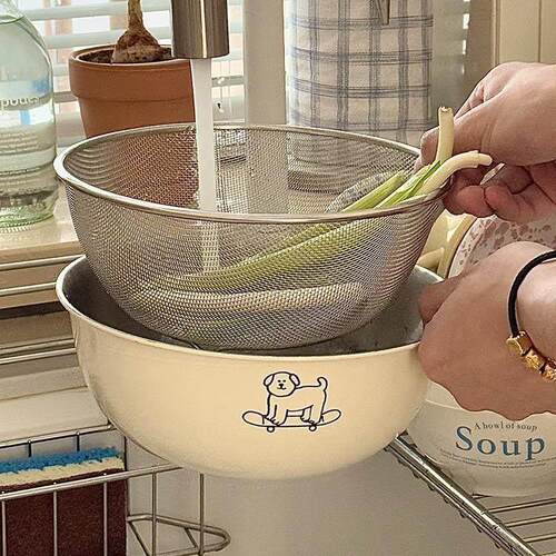 老麦【自制】ins小狗不锈钢沥水篮洗菜盆家用洗水果沥淘米神器
