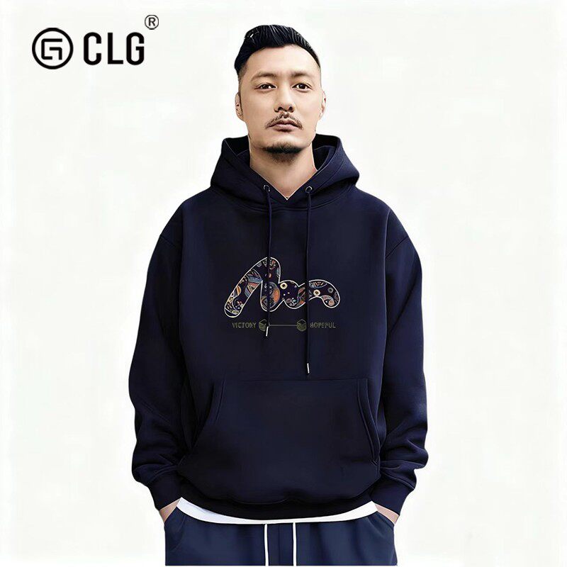 香港CLG潮牌余文乐重磅连帽卫衣男士秋冬季日系复古纯棉加绒宽松
