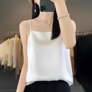丝绸缎面2026春夏季 修身 一字领无袖 气质内搭上衣吊带背心 女新短款