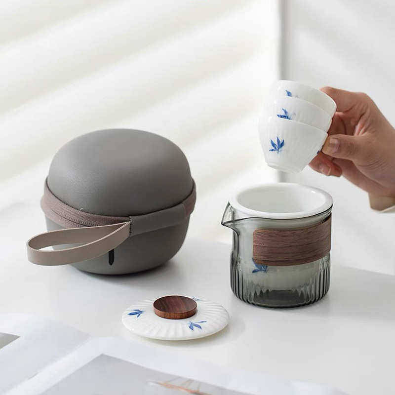 旅行茶具套装手绘快客杯户外陶瓷一壶三杯玻璃便携式旅行功夫茶具,餐饮具,旅行茶具,淘宝优惠券,粉丝福利购,淘宝优惠卷