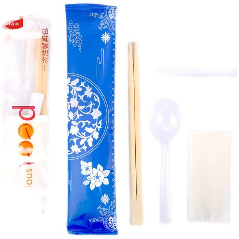 厂家热销一次性筷子OPP淋膜复合膜四件套外卖快餐饭店竹筷现货