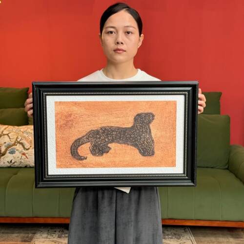 常玉金钱豹客厅沙发背景墙法式装饰画 画C024入户玄关砂岩挂画 画