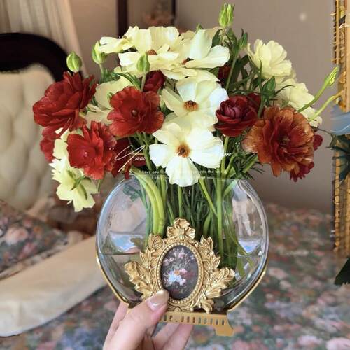 复古欧式人物花瓶摆件黄铜装饰画收纳水培花器玻璃鱼缸餐厅摆件