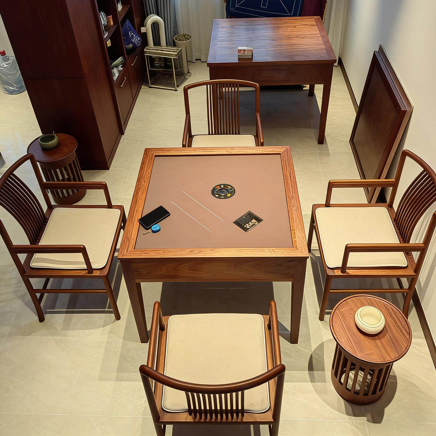 新中式麻将桌北美黑胡桃实木掼蛋桌棋牌桌餐桌两用四方桌阳台茶桌