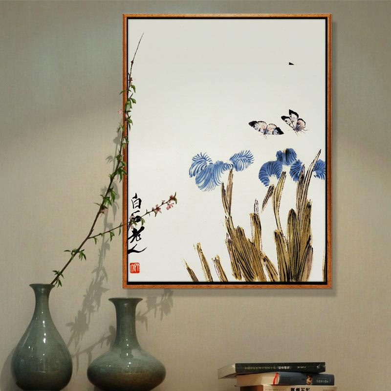 齐白石老人古韵中式装饰画有框画禅意简约书房挂画办公室玄关壁画