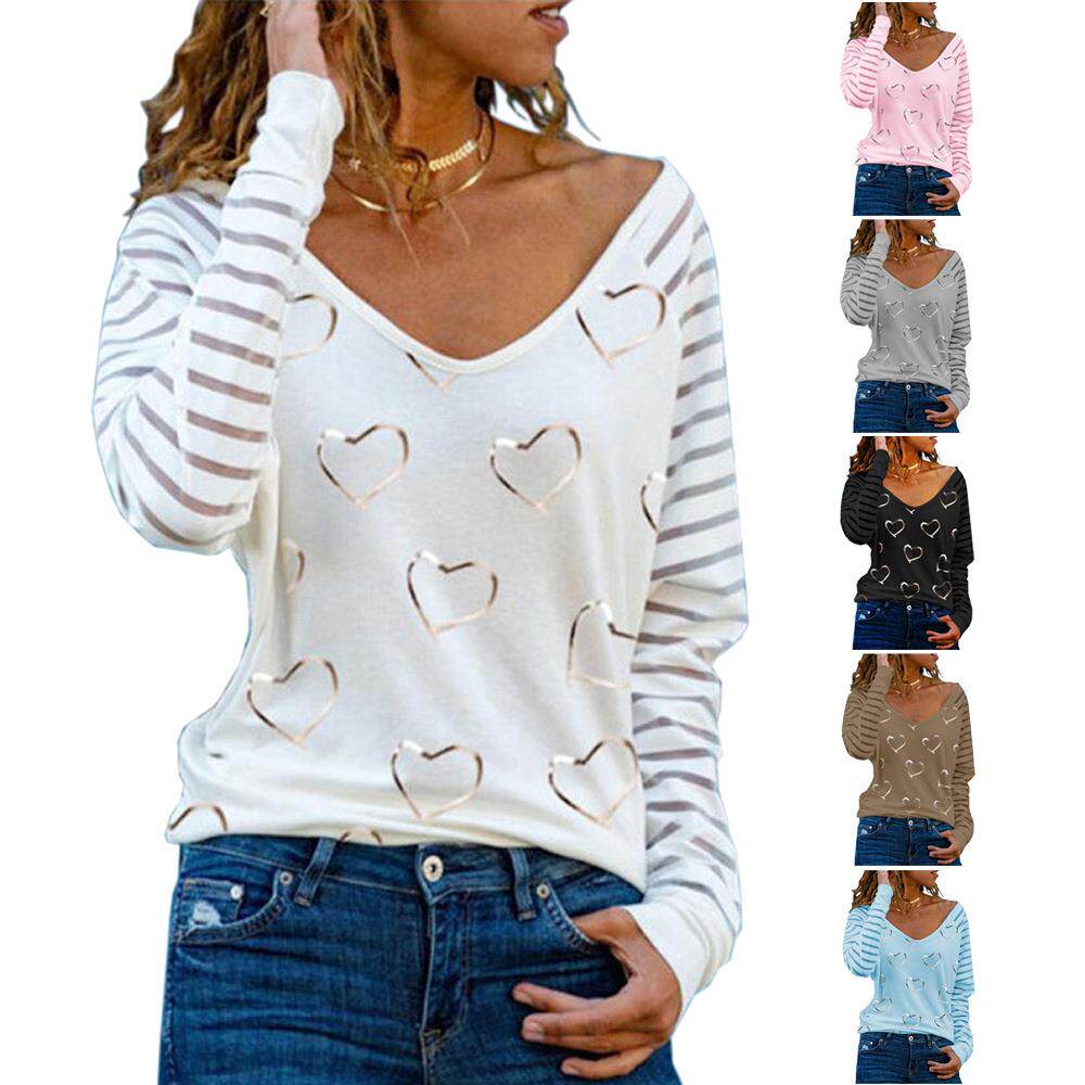 Large size women's heart-shaped printed long sleeved