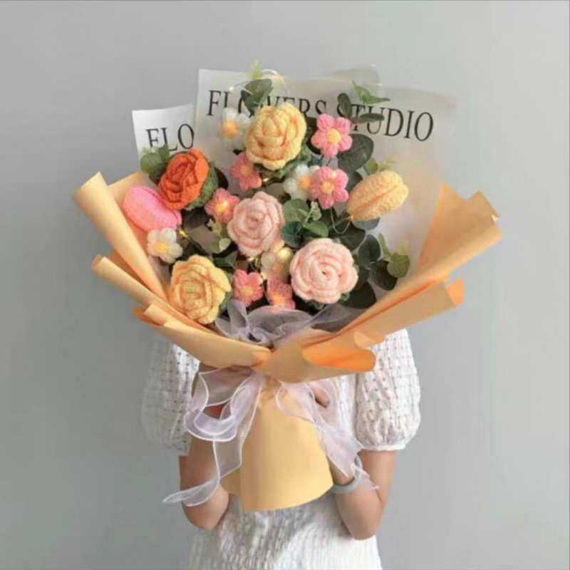 成品手工花送花束毛线织花针热销手花捧钩新款织仿真批发