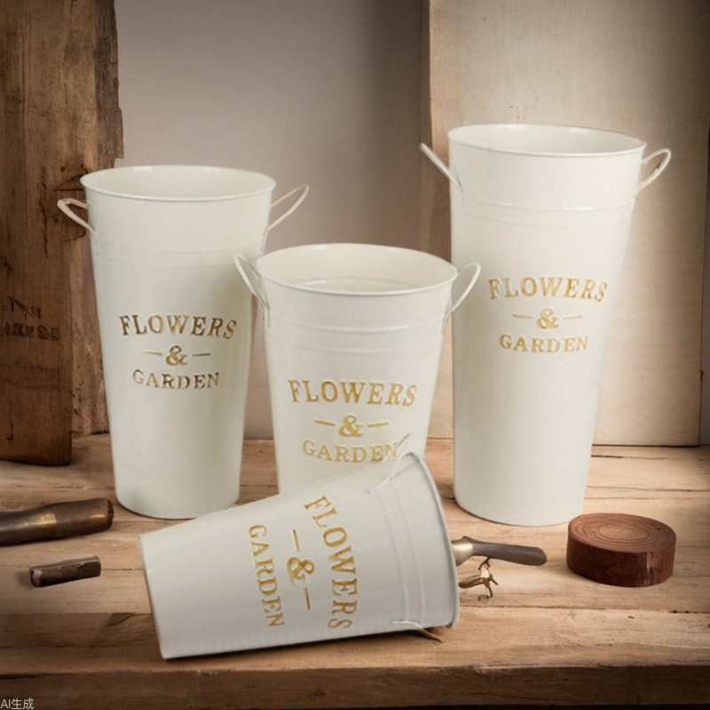 装饰铁皮桶花店鲜花干花花桶醒花桶花盆装店铁艺插花花瓶拍摄道具