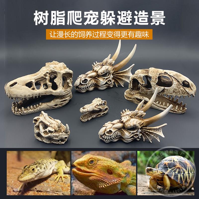 仿真龙头骨造景树洞树皮摆件爬宠饲养箱守宫蜥蜴蛇鱼缸装饰躲避屋