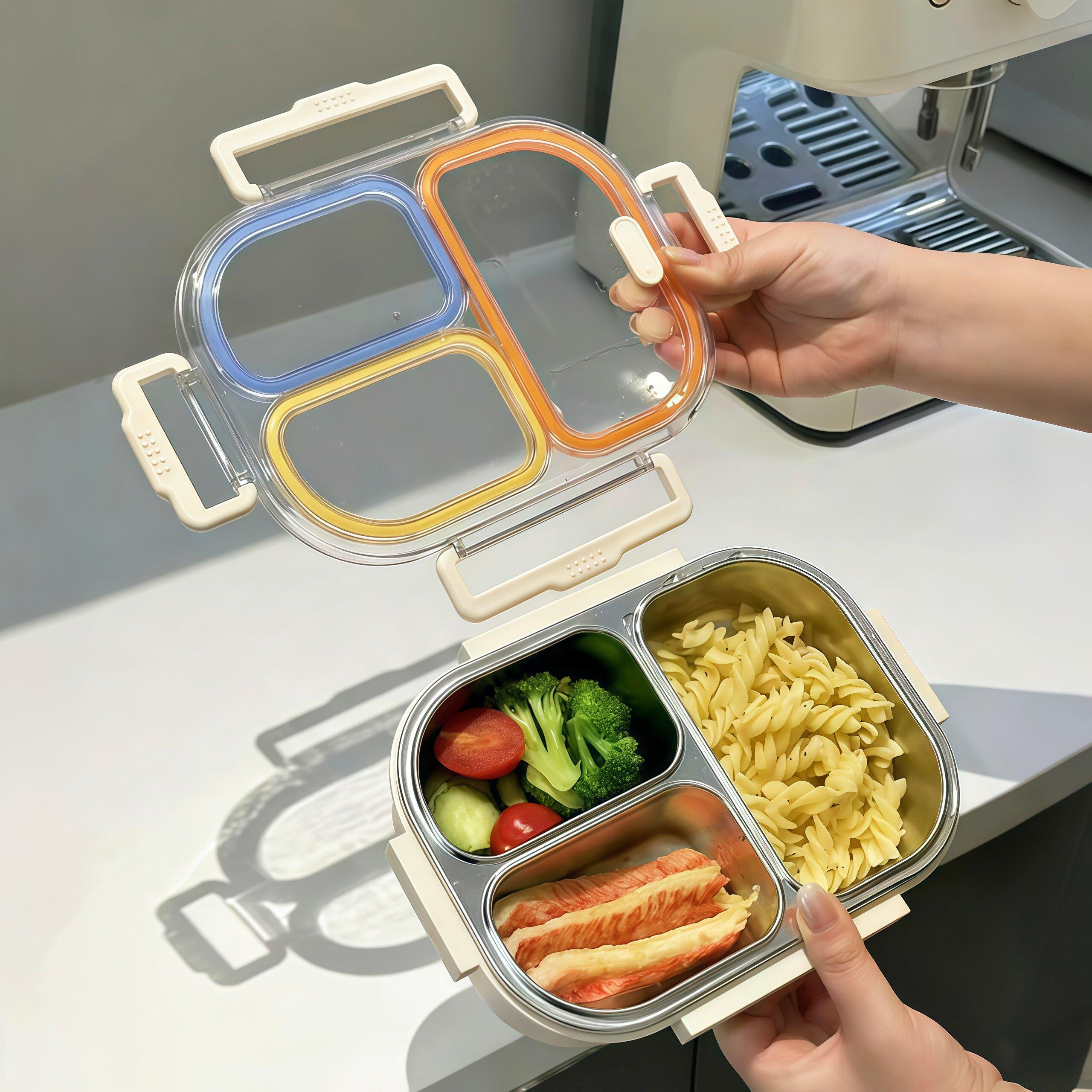 不锈钢分格饭盒学生上班族便携式外带午餐盒自带餐具防串味便当盒