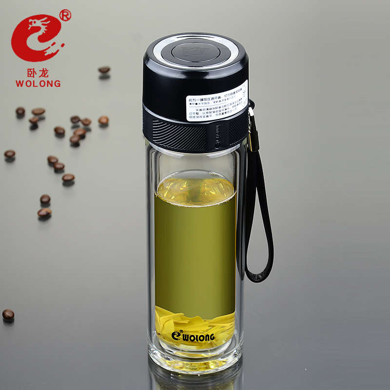 臥龍雙層玻璃杯茶水分離便攜男夏車載茶杯隔溫杯子耐熱透明水杯女