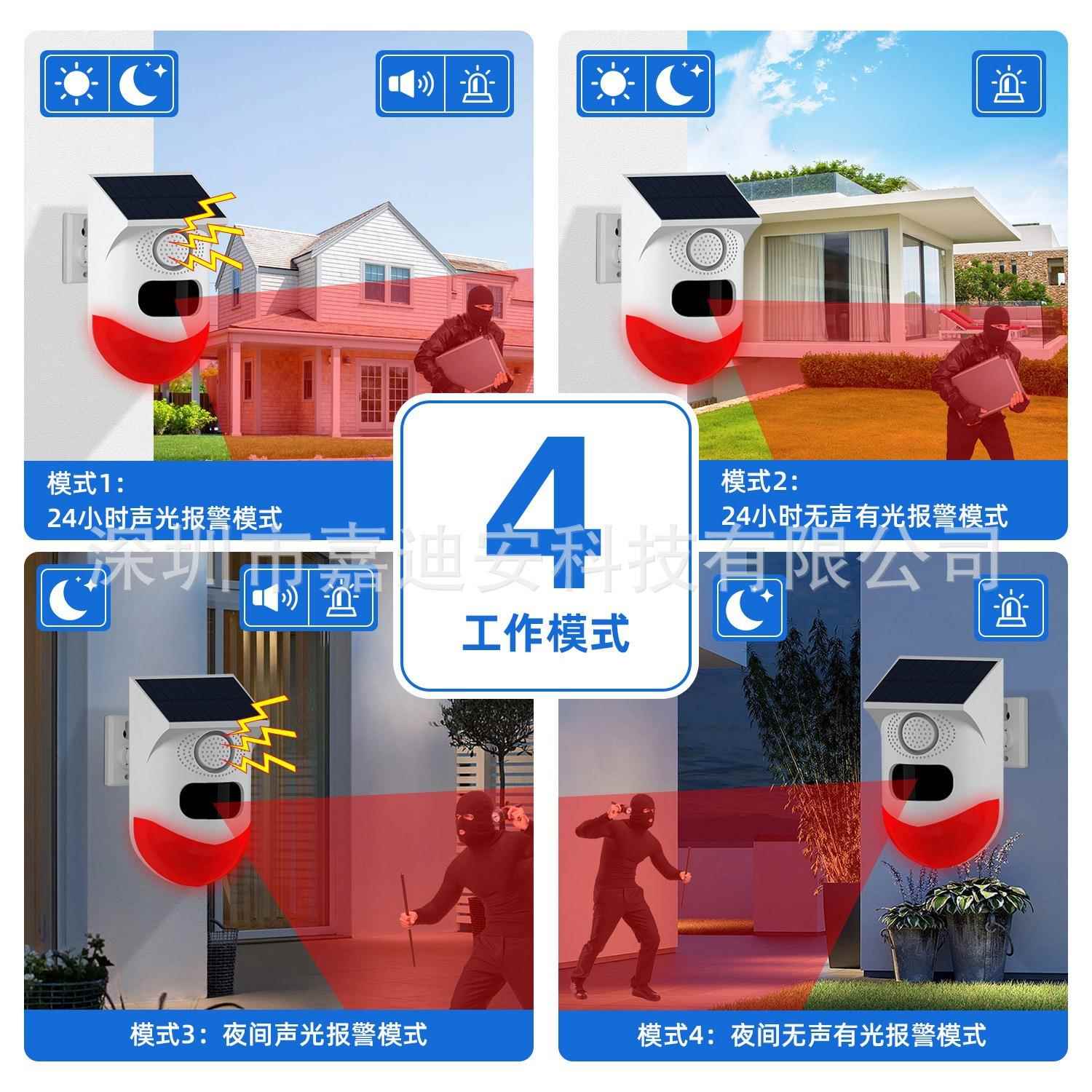 外太阳能外报警器户外无线智鱼能红线人体感应塘果园防盗太阳能红