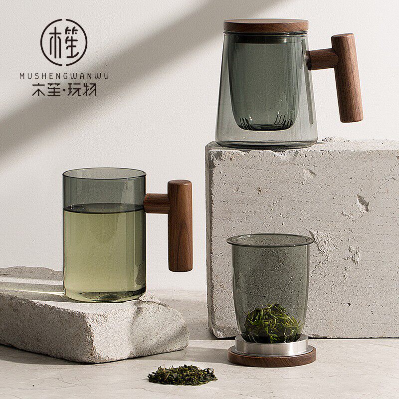 木笙玩物创意高硼硅玻璃男士简约茶水分离泡茶杯子带盖办公室个性