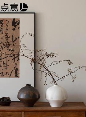 日式侘寂风陶瓷花瓶小口 大肚花器民宿样板间博古架摆件干花