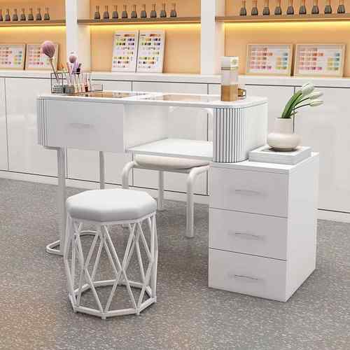 奶油风美桌白色日式玻美璃单人全套轻奢简约甲FNZ收纳折叠美甲台