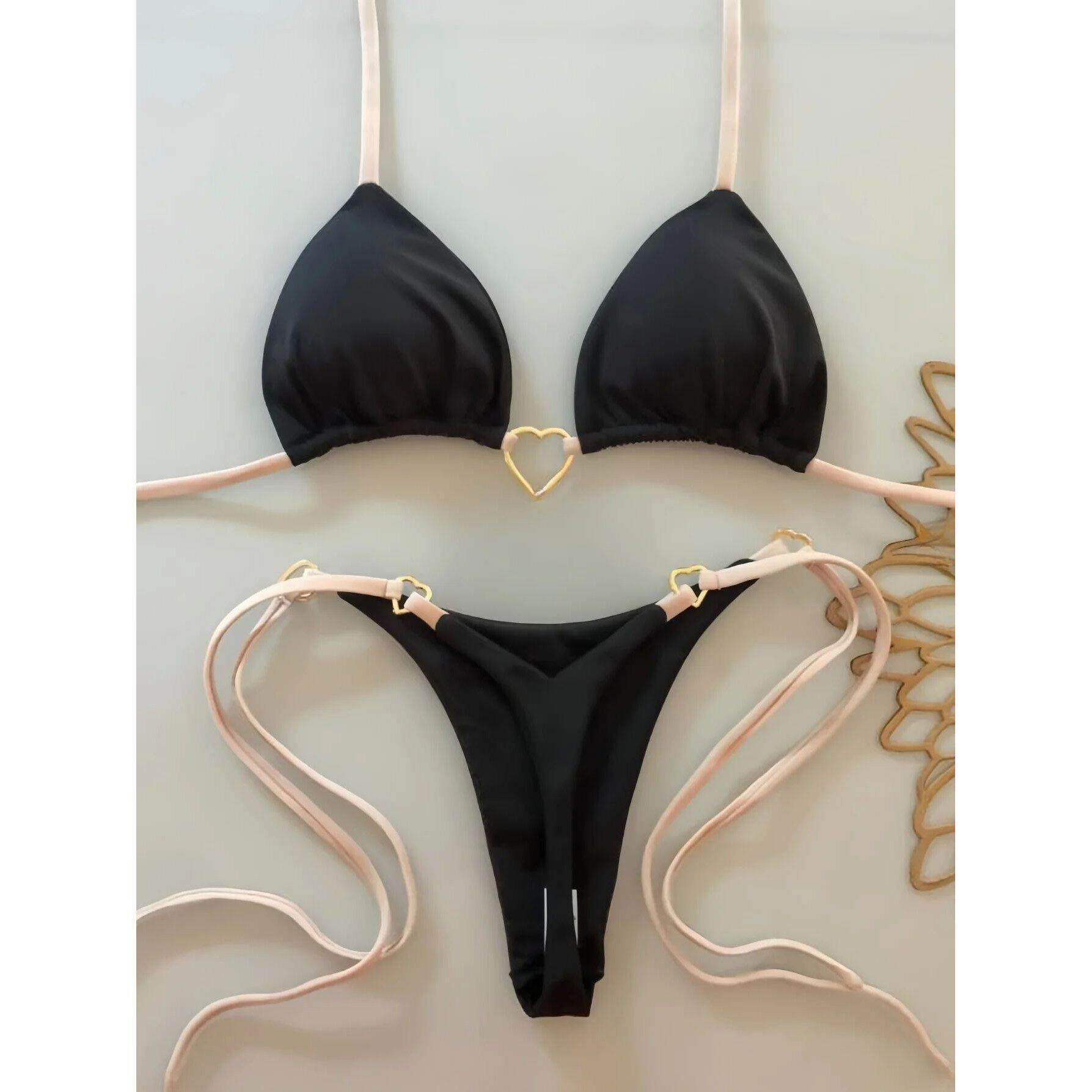 Solid color lace up hollow bikini women 纯色系带镂空比基尼女