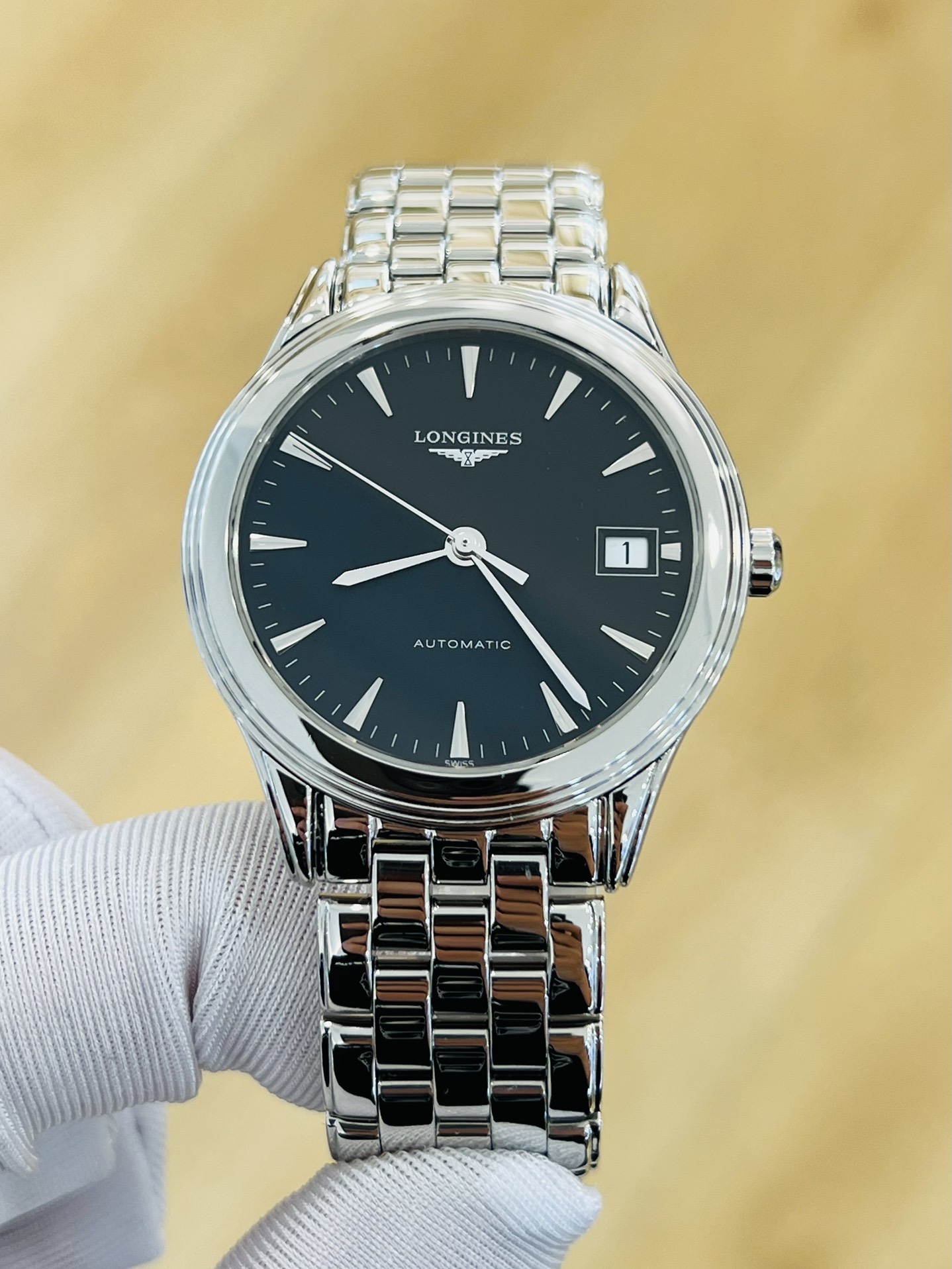 [9.8新]浪琴军旗手表男款精钢自动机械日历男表L4.774.4.52.6