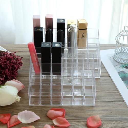 Trapezoidal transparent 24-slot cosmetic lipstick organizer,