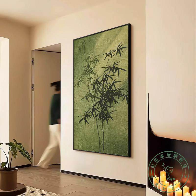 新款新中式竹子客厅沙发背景墙装饰画玄关走廊挂画餐厅绿色壁画