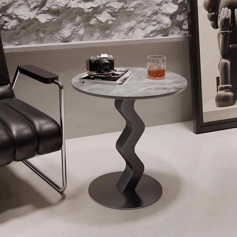 客厅创意沙发岩板圆形边几现代简约小茶几铁艺轻奢艺术高级感角几